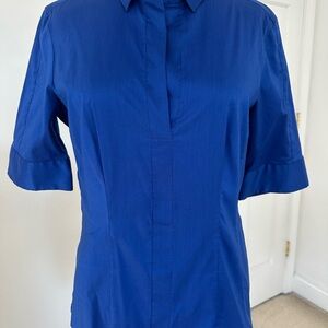 Boss Women's Short-Sleeve Button-Down Shirt in Royal Blue